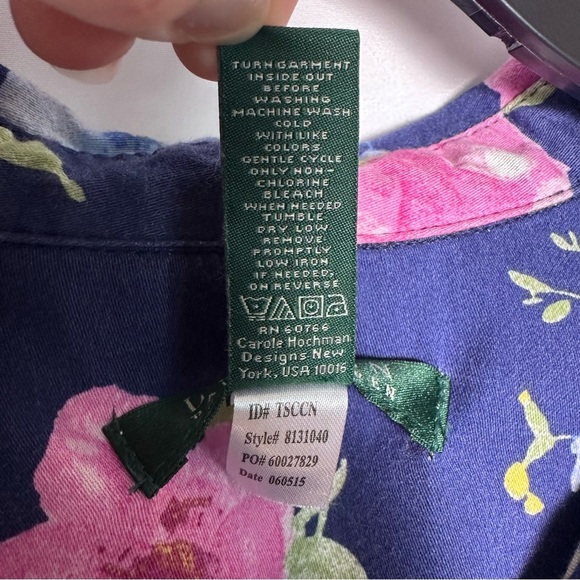 Lauren Ralph Lauren Navy Floral Sleep Shirt Women’s Embroidered Pocket Sz M - Picture 6 of 10